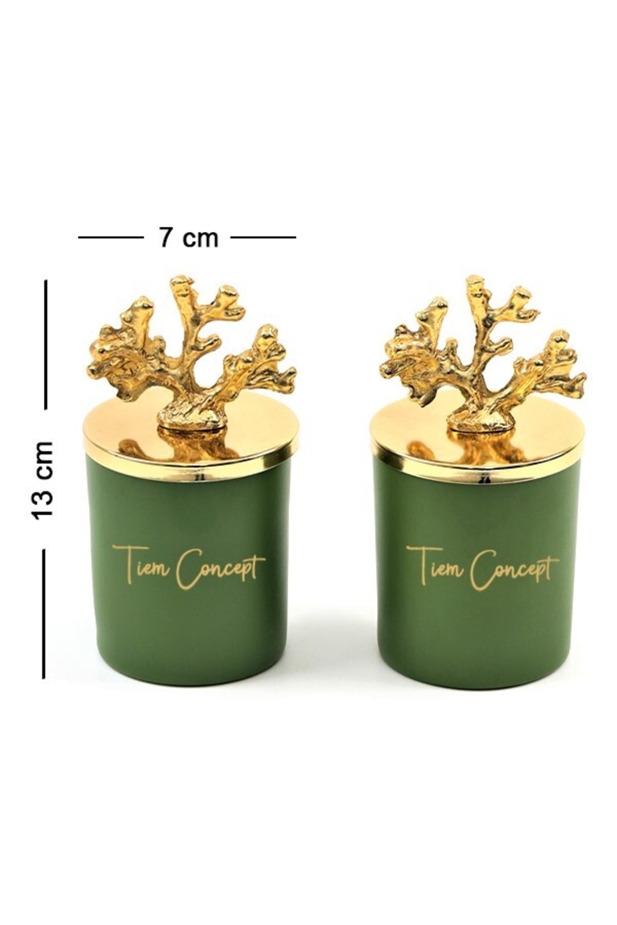 Tiem Concept Dekoratif Özel Tasarım Gold Mercan Tepelikli Yeşil Çay Kokulu 2li Yeşi Bardak Mum Seti