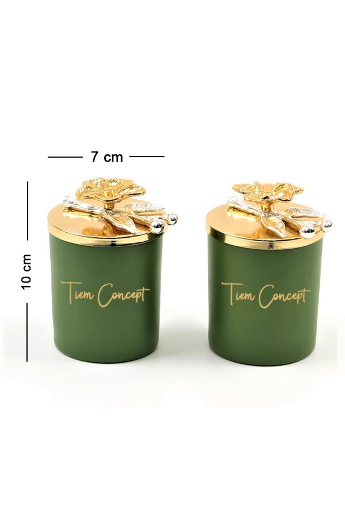 Tiem Concept Dekoratif Özel Tasarım Gold Çiçek Tepelikli Yeşil Çay Kokulu 2li Yeşil Bardak Mum Seti