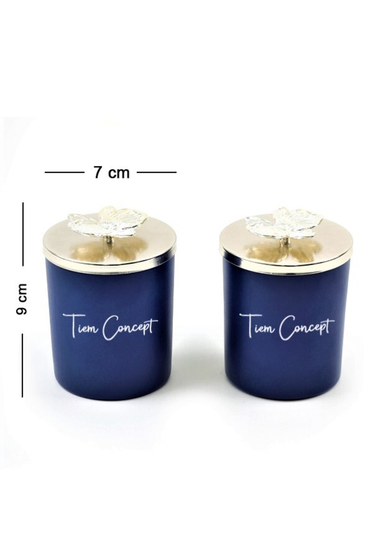 Tiem Concept Dekoratif Özel Tasarım Gümüş Tepelikli Okyanus Kokulu 2li Lacivert Bardak Mum Seti