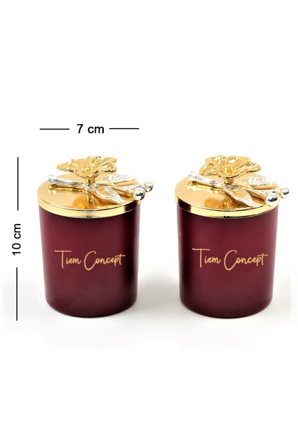 Tiem Concept Dekoratif Özel Tasarım Gold Dallı ÇiçekTepelikli Amber Kokulu 2li Bordo Bardak Mum Seti