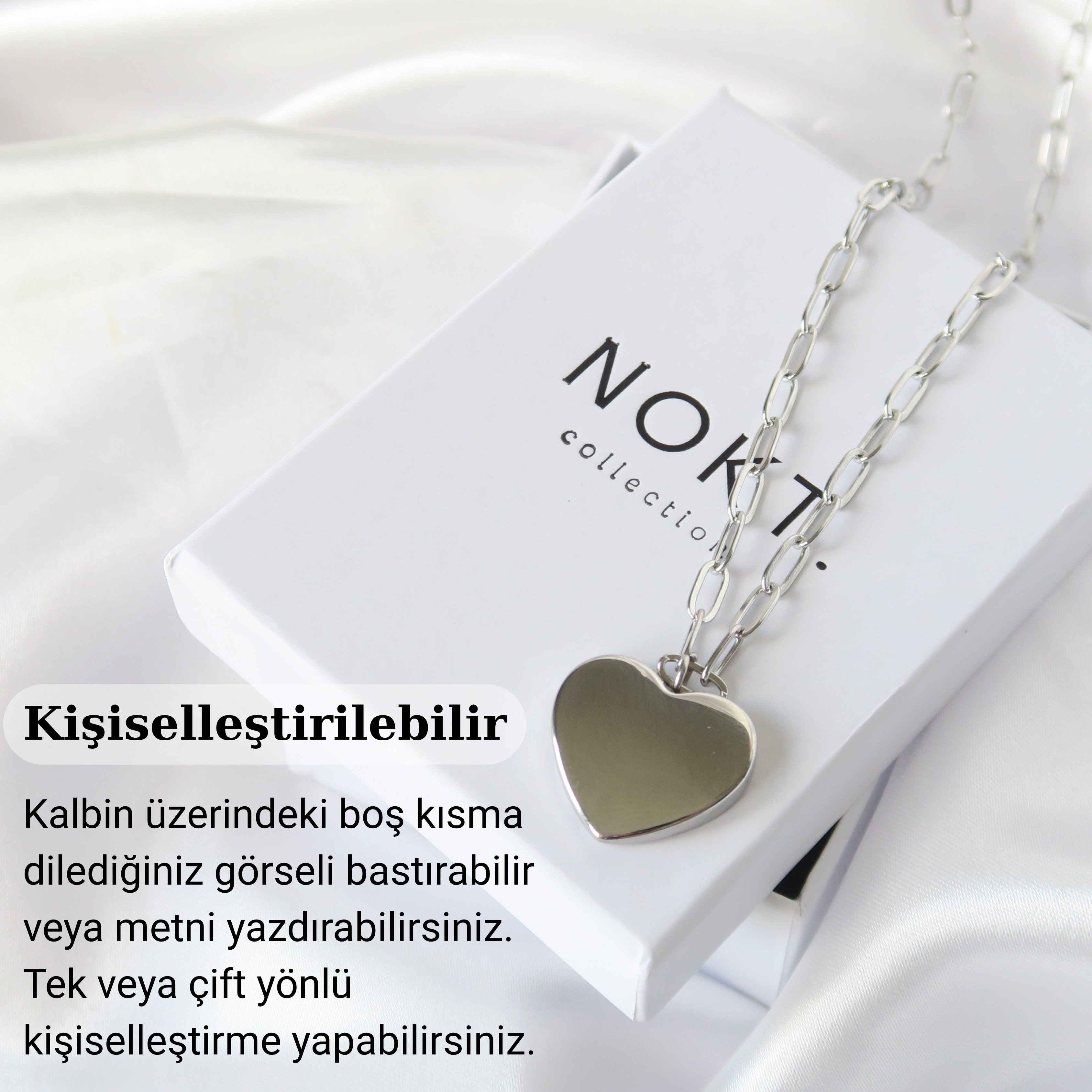KALP PLAKA KOLYE (ÇELİK) Kişiselleştirilebilir