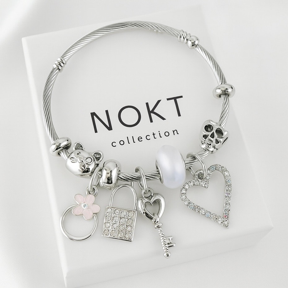 Heart Locked Çelik Charm Bileklik