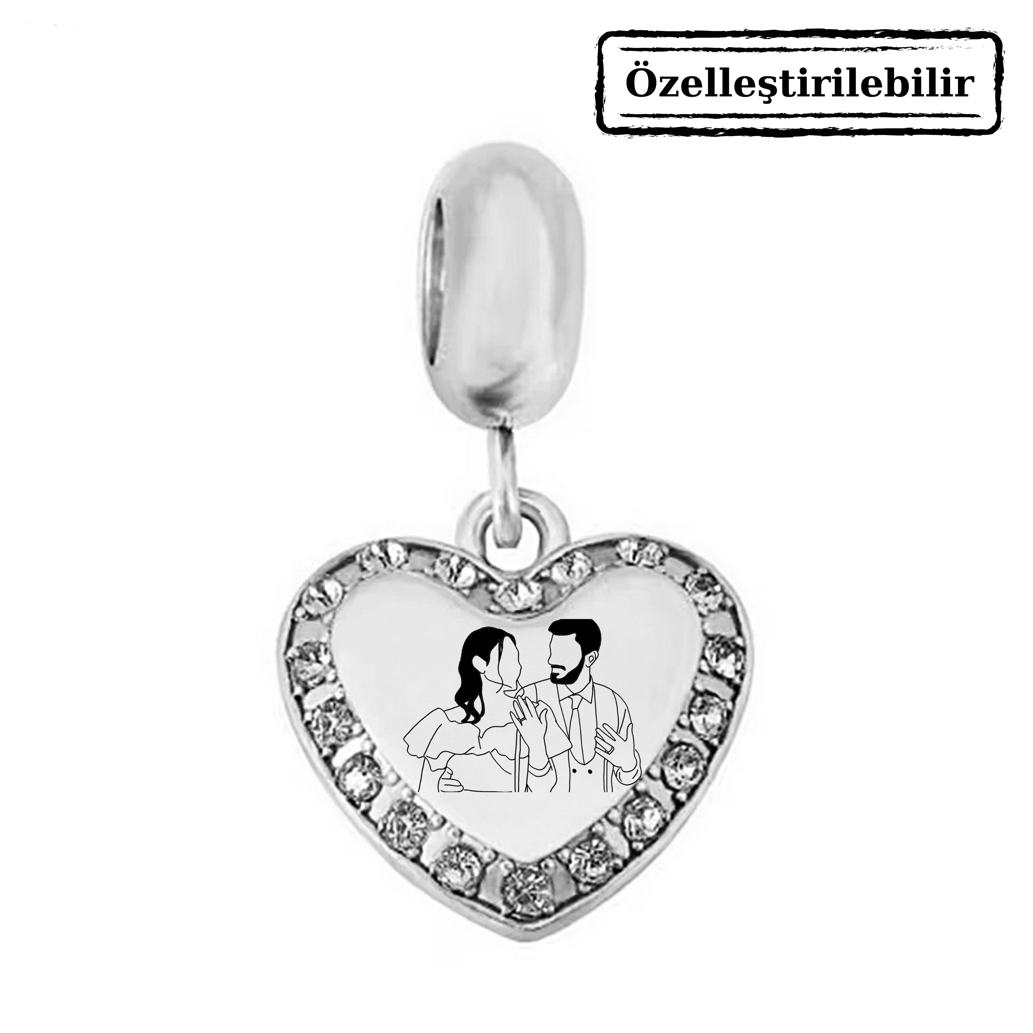 Zirkon Taşlı Kalp Plaka Charm