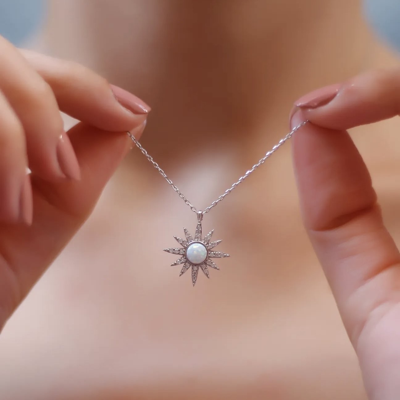 Opal Taşlı Kutup Yıldızı Kolye 925 Ayar Gümüş