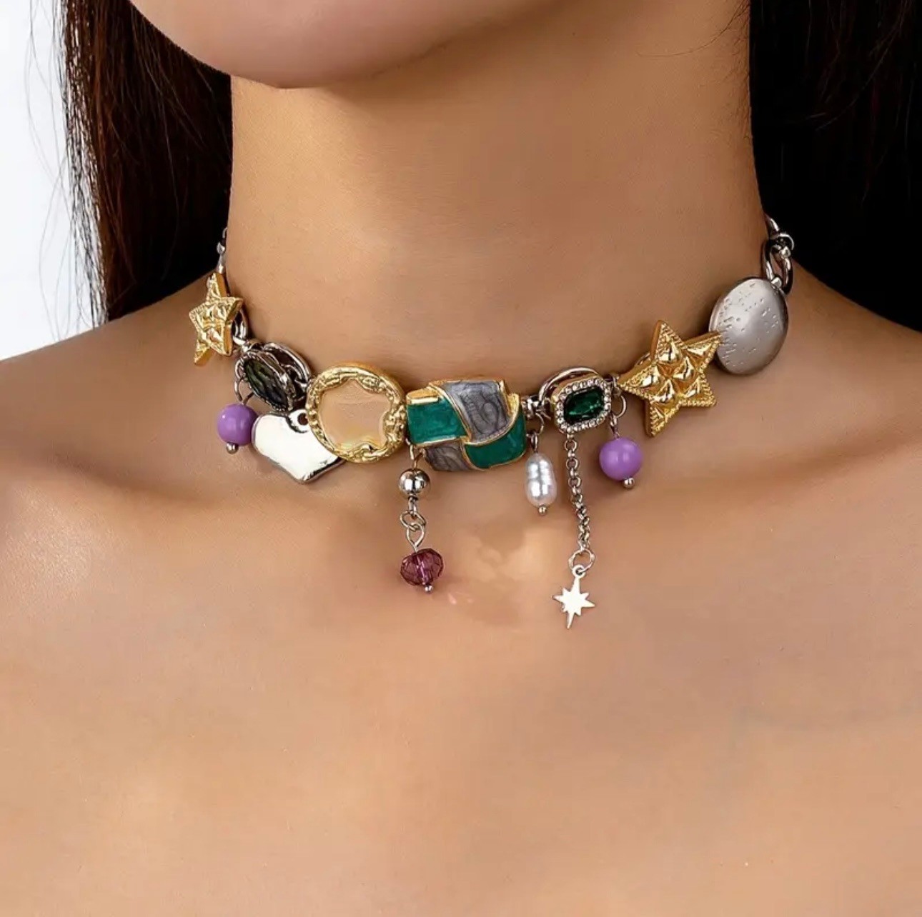 Y2k Çoklu Charm Choker Kolye