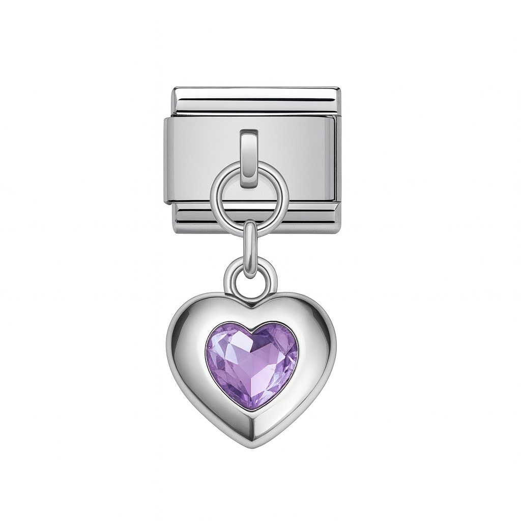 Mor Taşlı Kalp İtalyan Charm