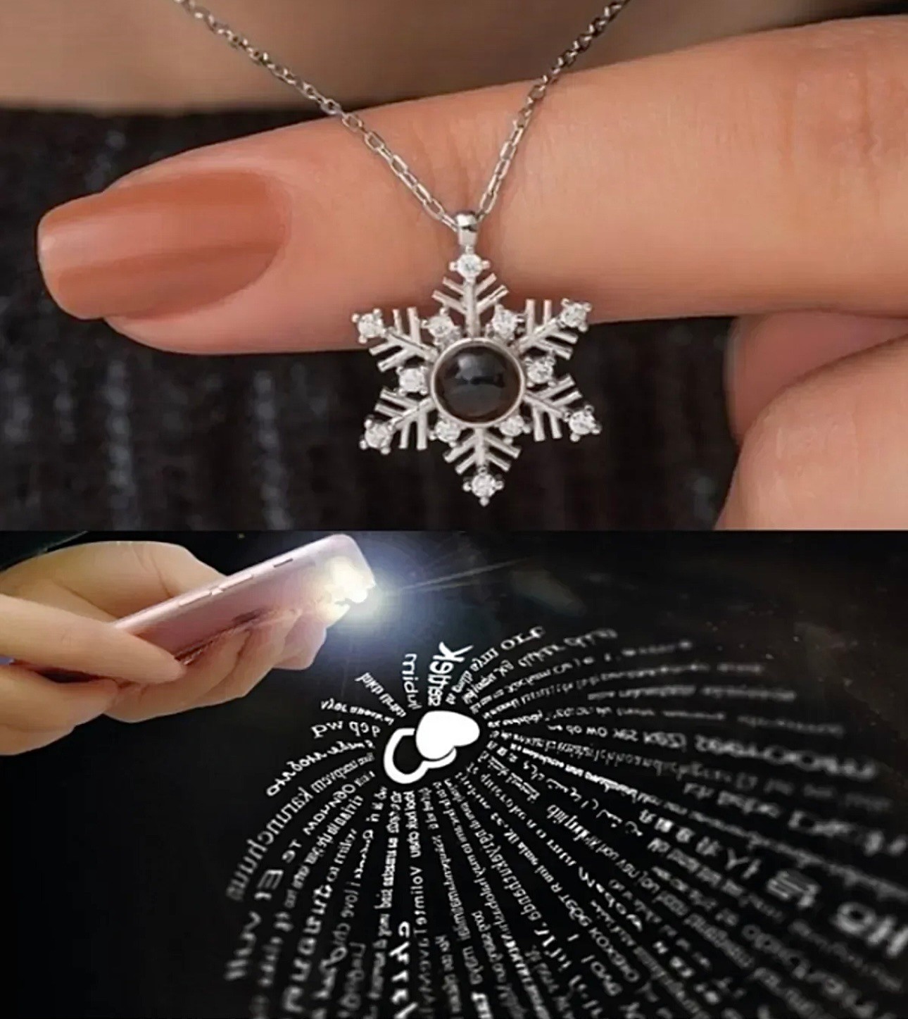 100 Dilde Seni Seviyorum Yazılı Kar Tanesi Kolye (Çelik)