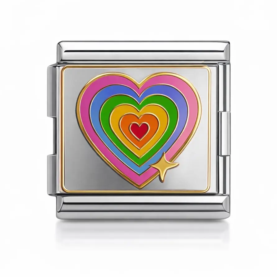 3色セット BASICKS X Tachikoma Heart Charm Gökkuşağı Kalp Büyük İtalyan Charm