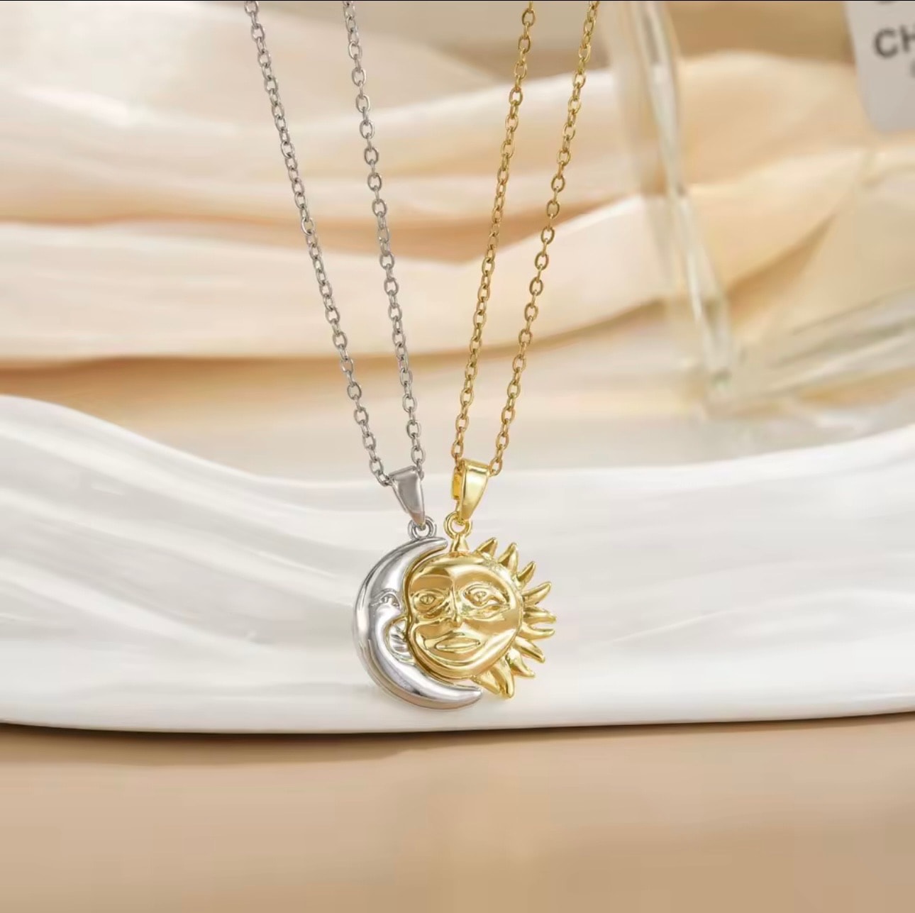 Güneş & Ay Mıknatıslı Çift Kolyesi (Çelik)