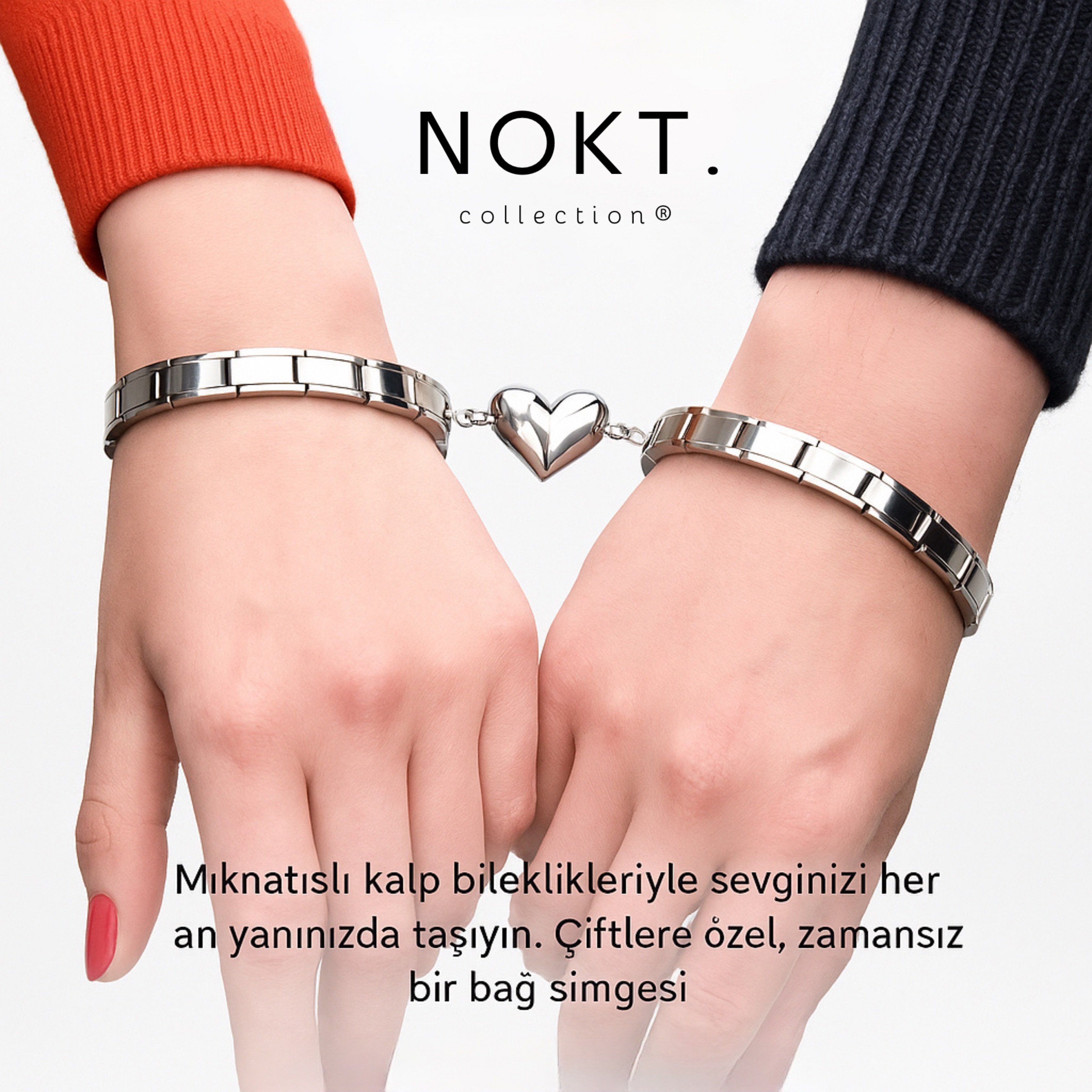 Mıknatıslı Kalp Çift Bilekliği (2 Adet Bileklik)