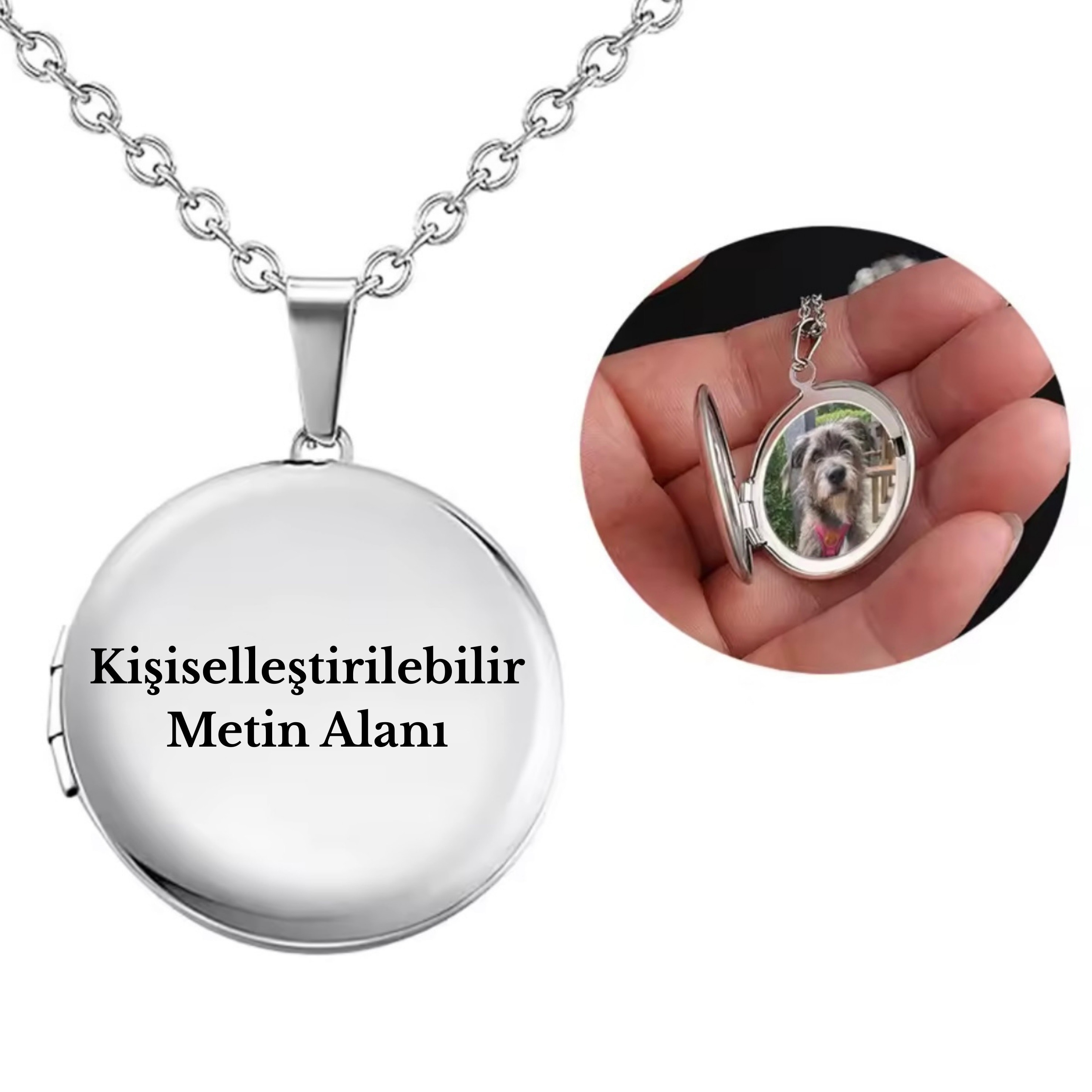 Yuvarlak Gümüş Renk Çelik Kapaklı Kolye (2cm)