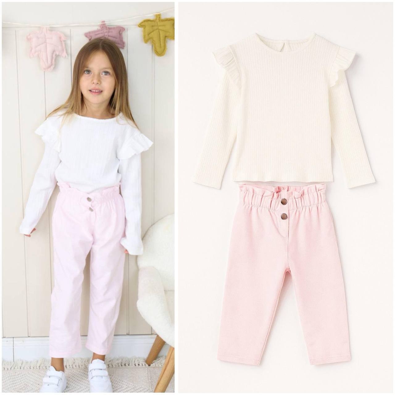  ZARA DOKUMA İNCE KADİFE PANTOLONLU KIZ TAKIM  image