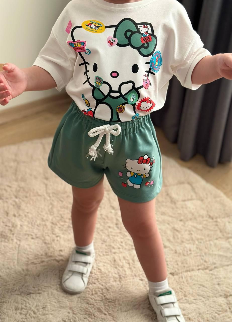 Yeşil Hello kitty şortlu takım