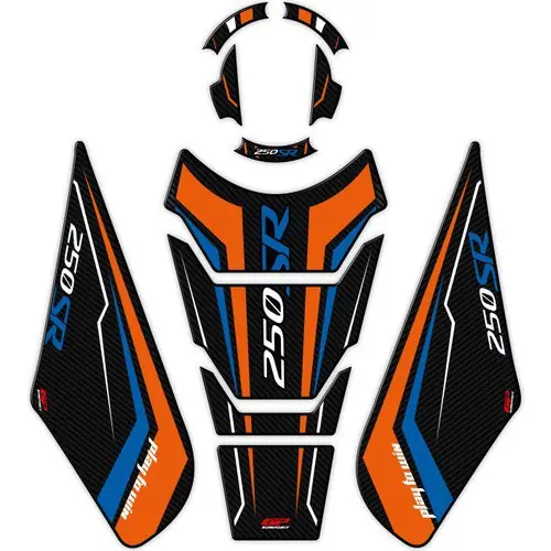 GP Kompozit CF Moto 250 SR 2020-2023 Uyumlu Tank Pad Seti Turuncu - Mavi