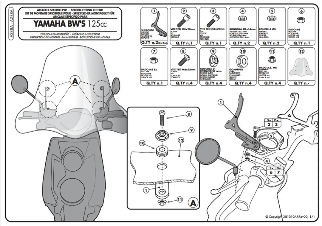 Givi A288A YAMAHA BWS 125 (10-16) Rüzgar Siperlik Bağlantısı