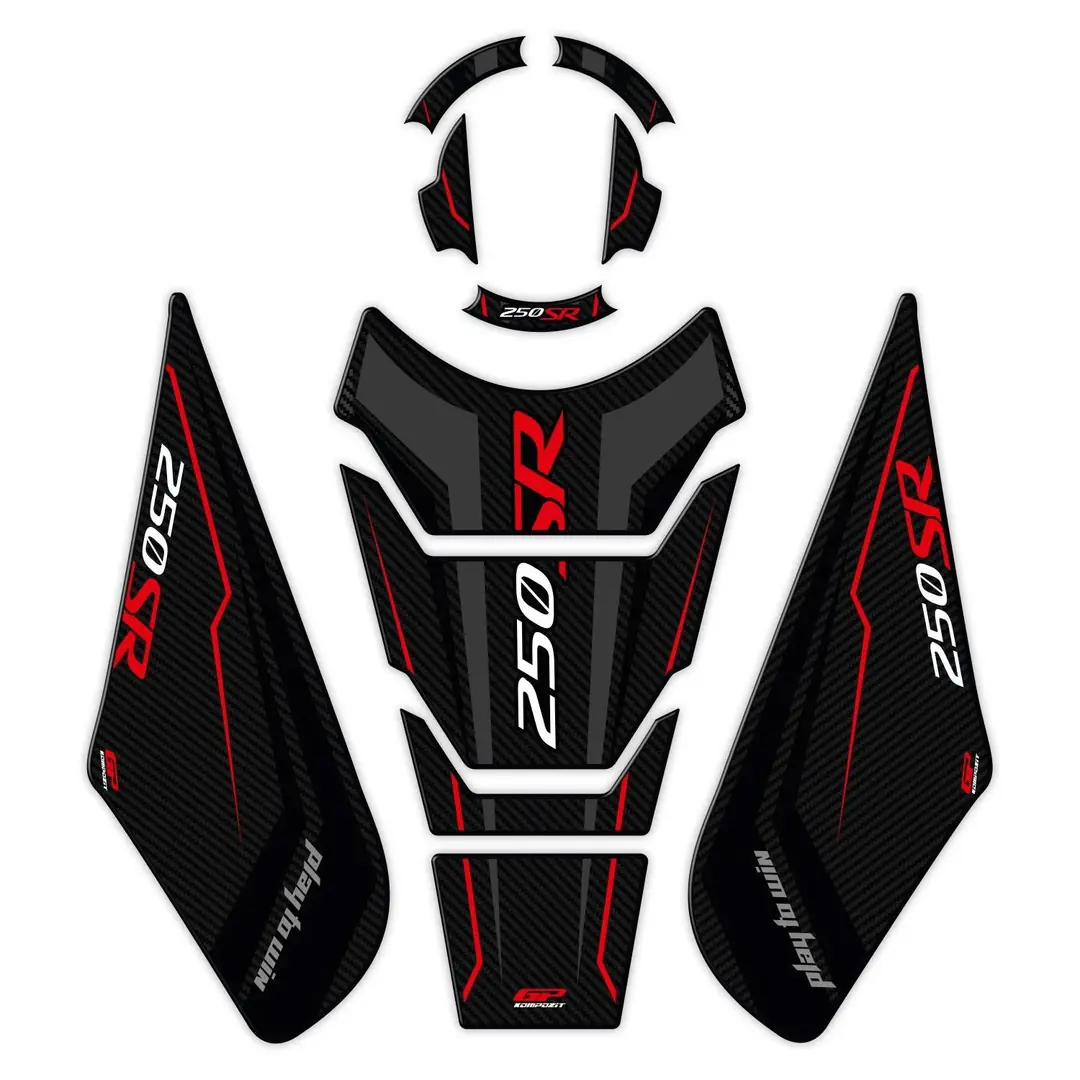 GP Kompozit CF Moto 250 SR 2020-2023 Uyumlu Tank Pad Seti Siyah - kırmızı