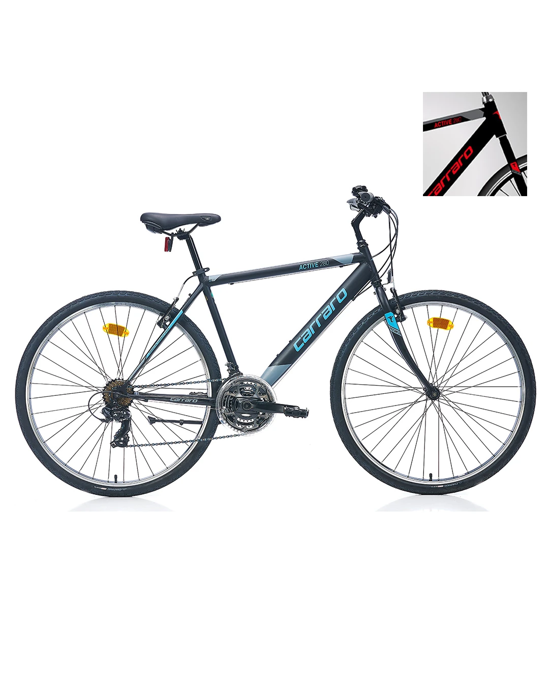 Carraro Active 280 28 jant Şehir & Tur Bisikleti 51 Kadro (Mat Siyah, Koyu Gri, Kırmızı)