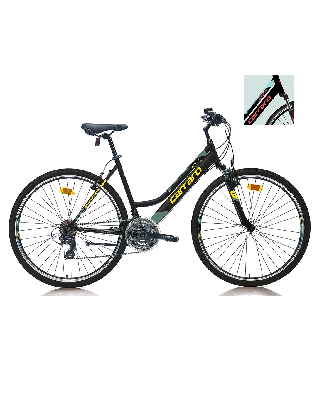Carraro Active 292 28 jant Şehir & Tur Bisikleti 46 Kadro (Mat Siyah, Açık Turkuaz)