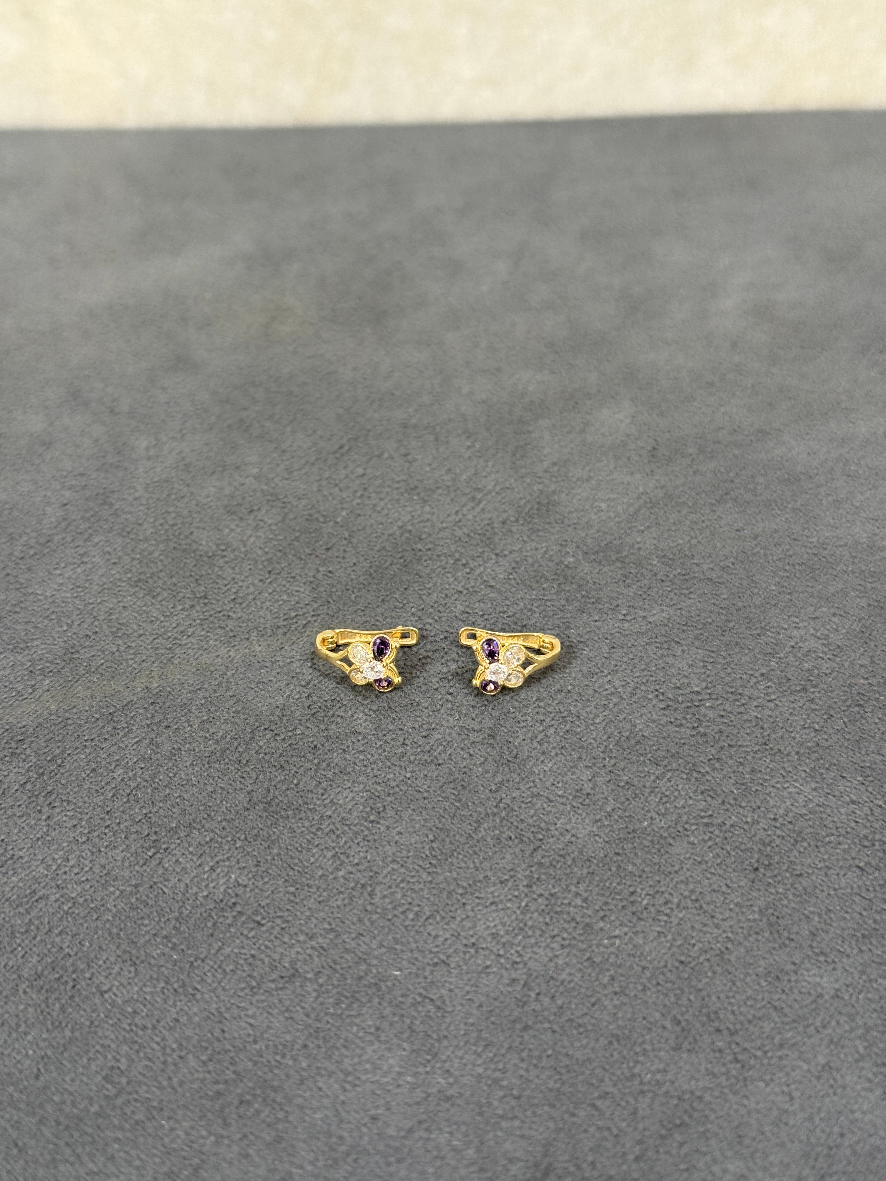 8 AYAR ALTIN MOR TAŞLI KELEBEKLİ ÇOCUK KÜPESİ