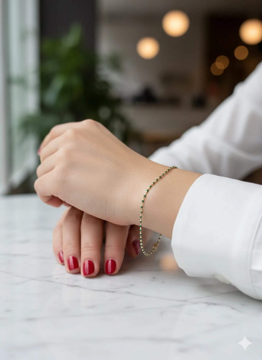 14 AYAR ALTIN YEŞİL MİNELİ GOLF BİLEKLİK