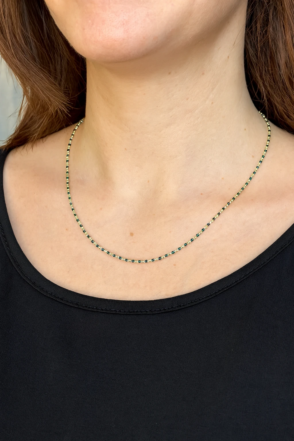 14 AYAR ALTIN YEŞİL MİNELİ GOLF KOLYE