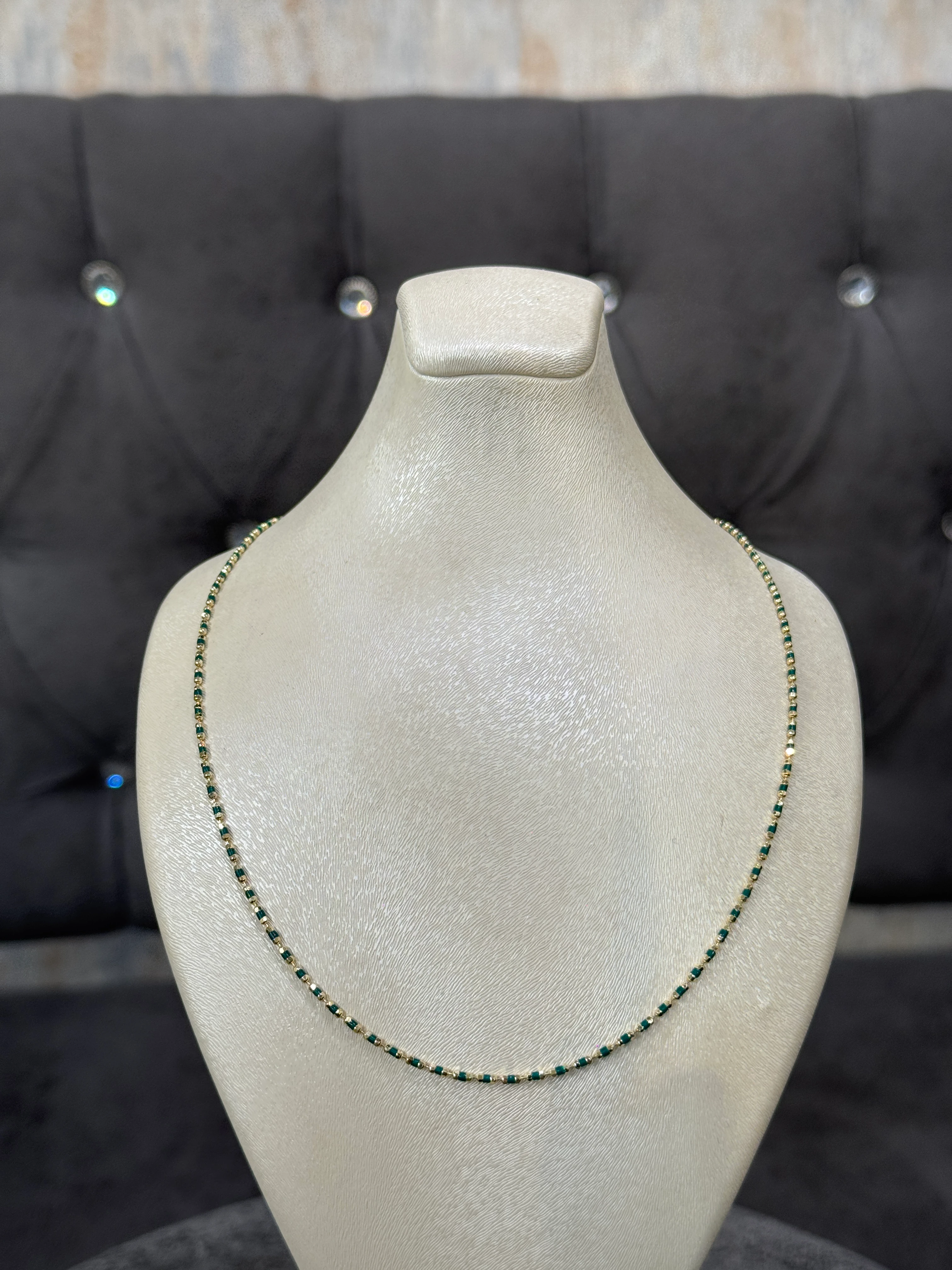 14 AYAR ALTIN YEŞİL MİNELİ GOLF KOLYE