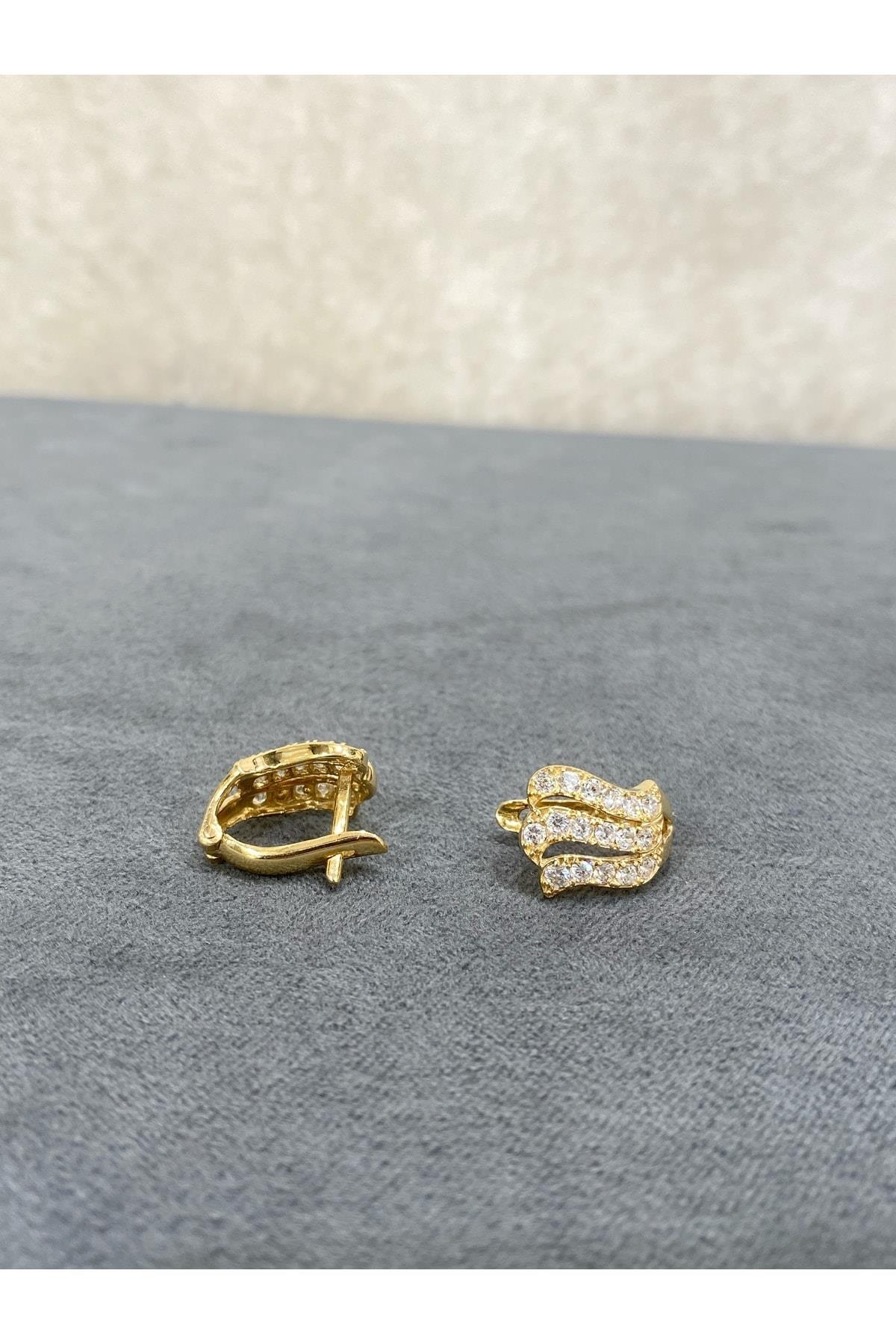 14 Ayar Altın Taşlı J Küpe