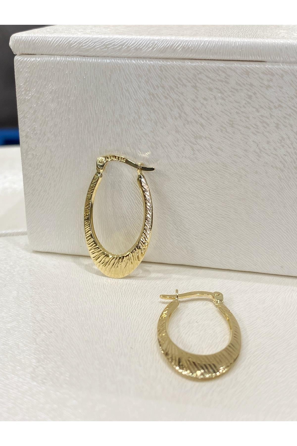 14 Ayar Altın Kalemli Midye Halka Küpe Orta Boy