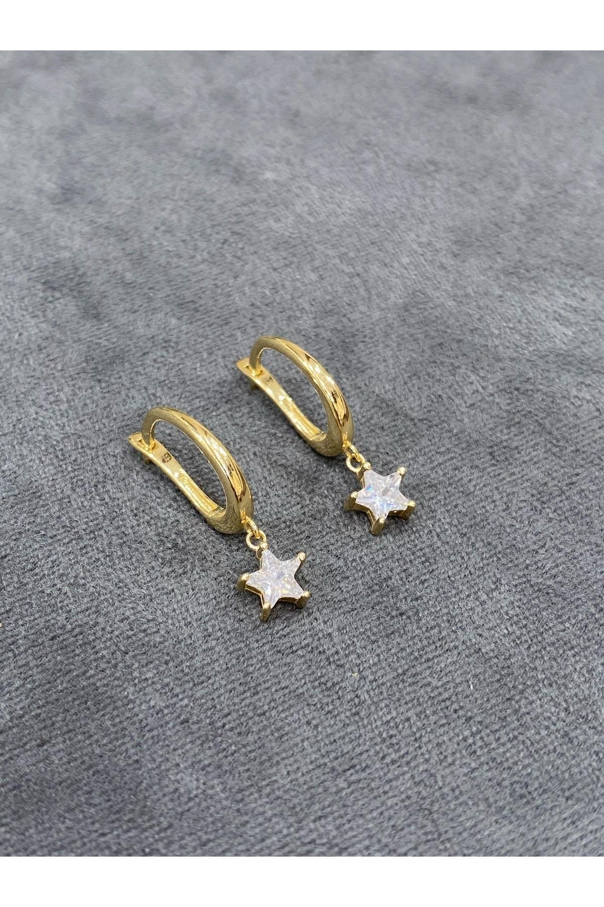 14 Ayar Altın Sallantılı Yıldızlı Halka Küpe Küpe (orta Boy)