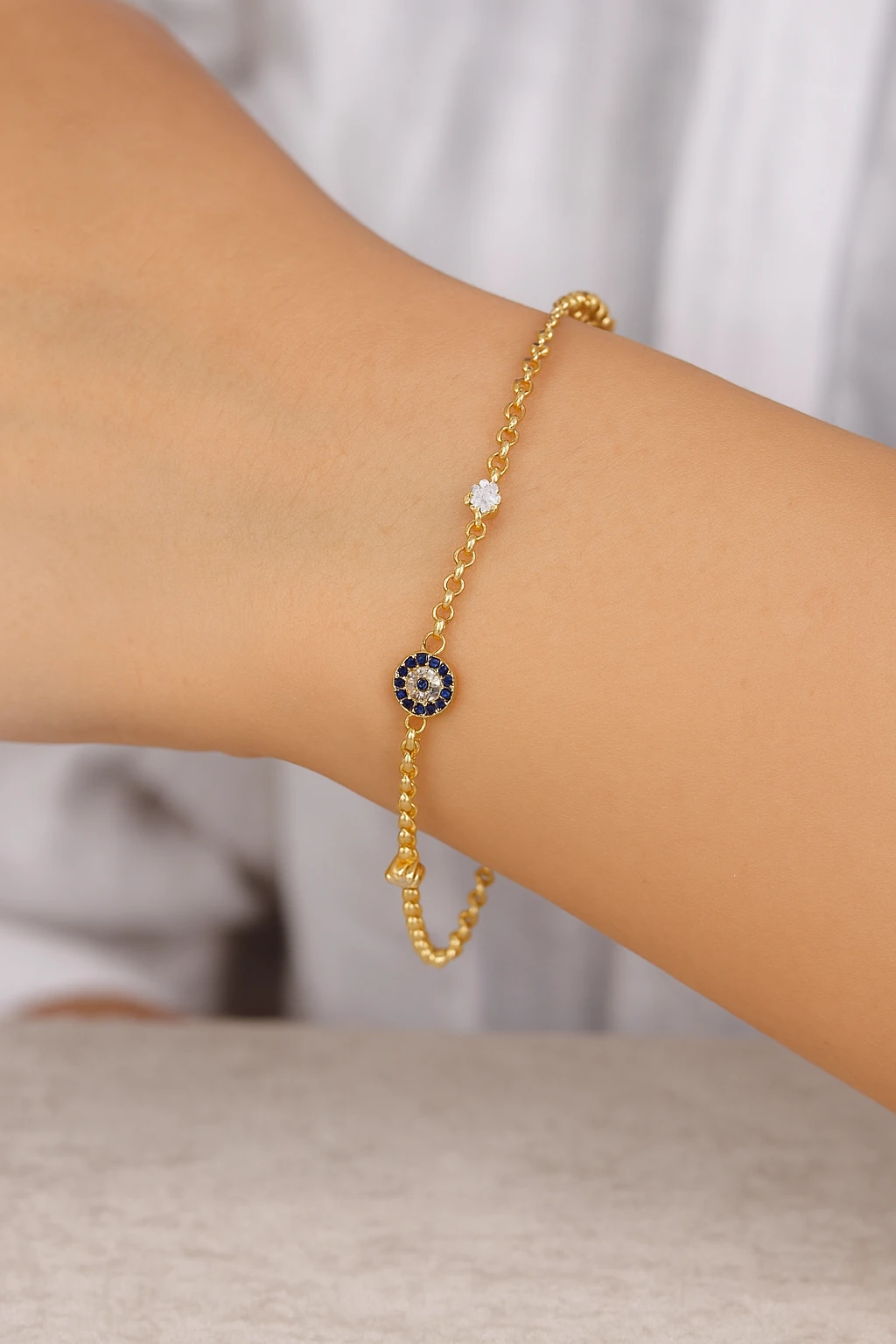 8 AYAR ALTIN NAZAR BONCUKLUI TAŞLI BİLEKLİK