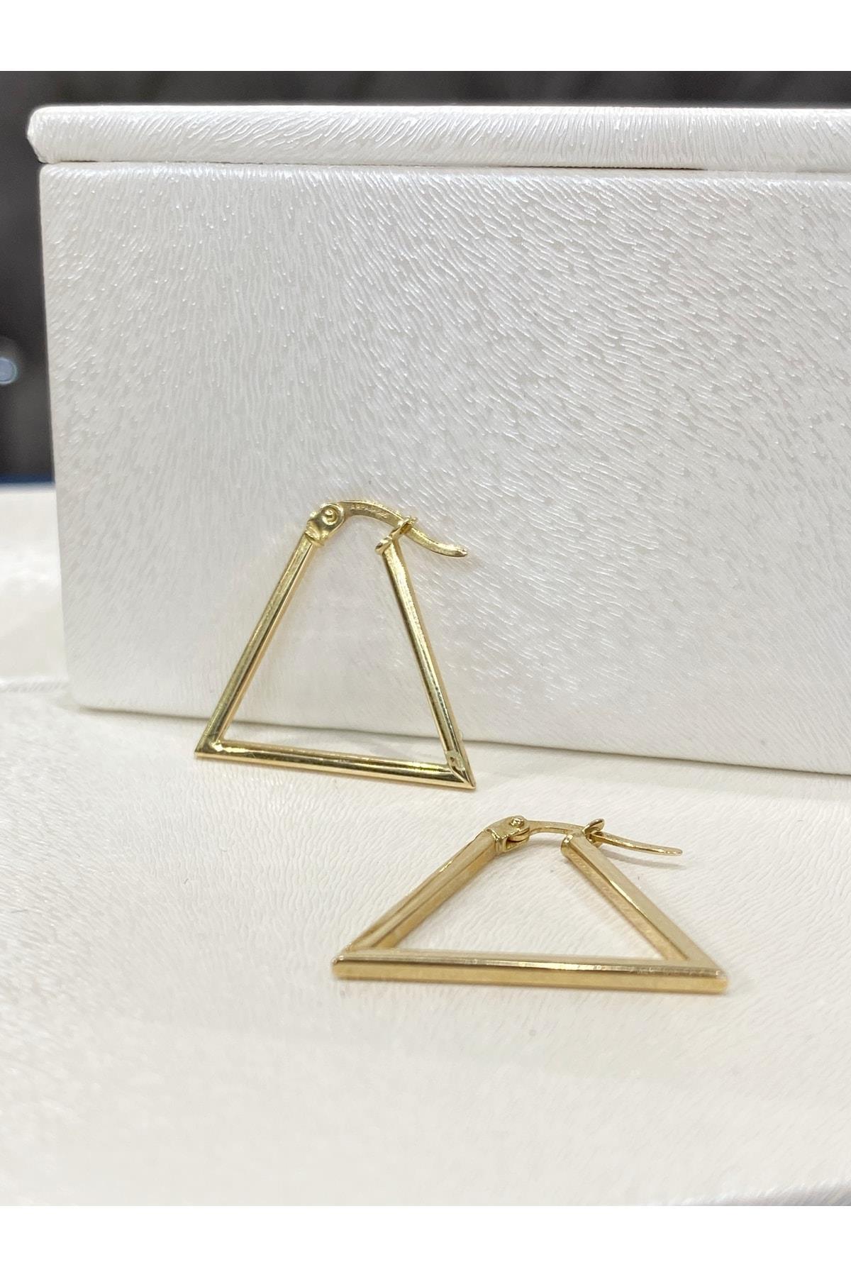 14 Ayar Altın Üçgen Halka Küpe (ORTA BOY)