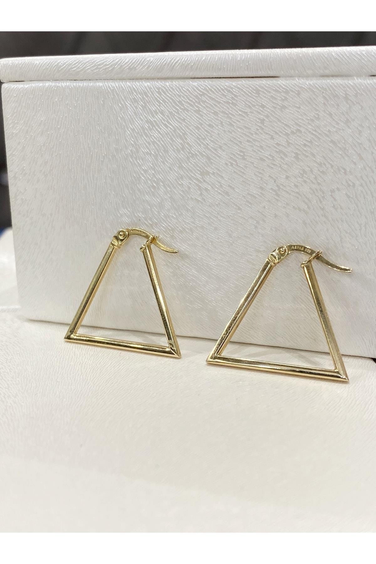 14 Ayar Altın Üçgen Halka Küpe (ORTA BOY)