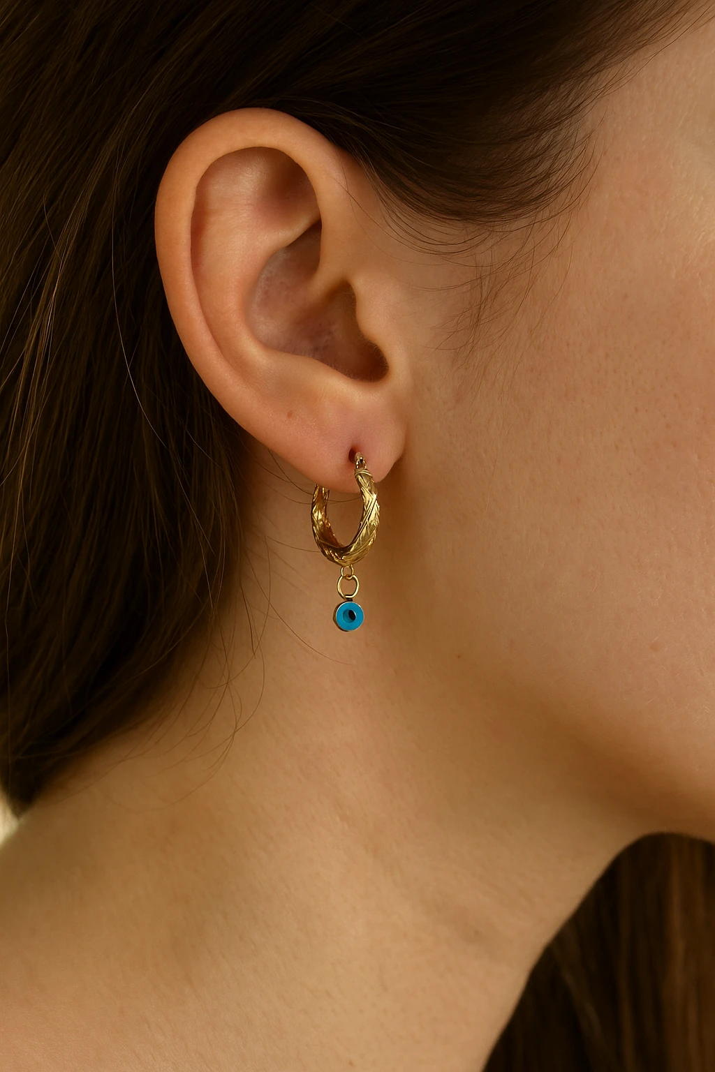 14 AYAR ALTIN NAZAR BONCUKLU SALLANTILI HALKA KÜPE