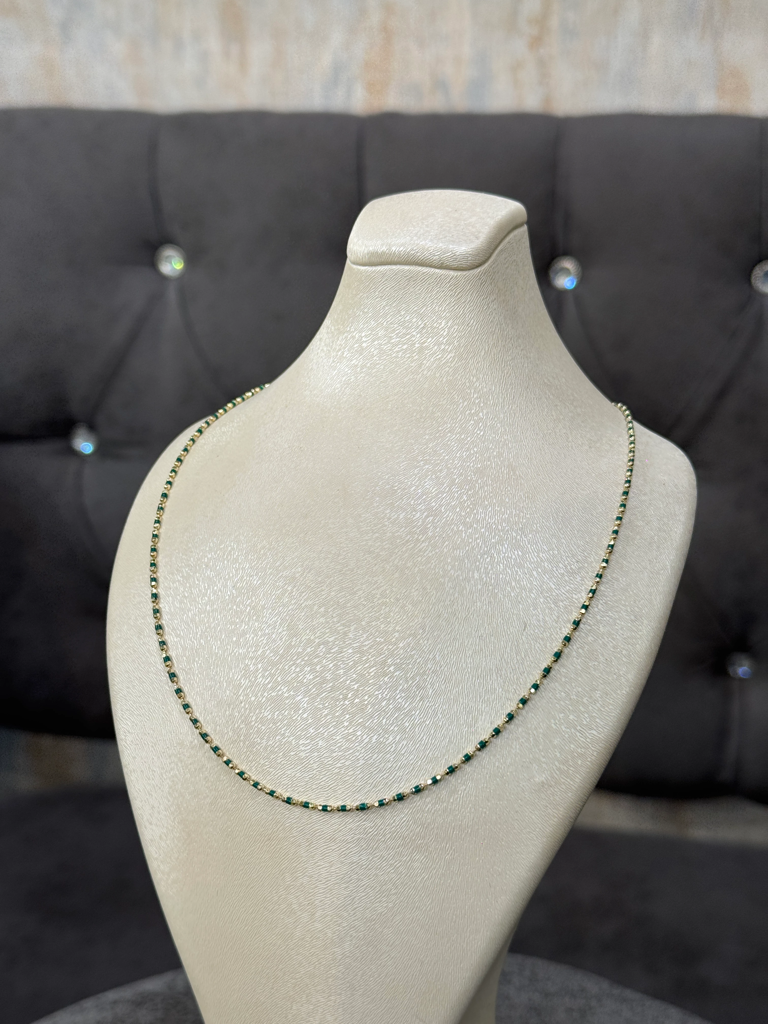 14 AYAR ALTIN YEŞİL MİNELİ GOLF KOLYE