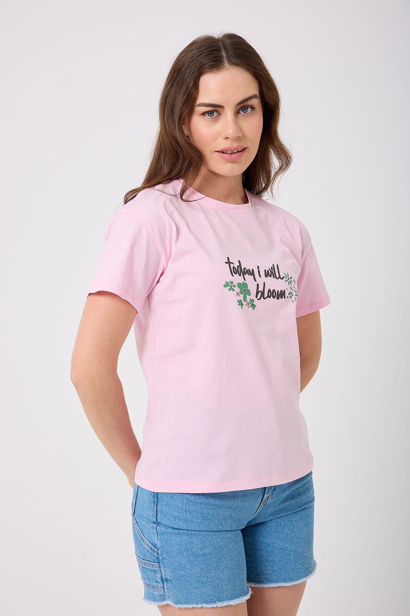 Oversize Today I Will Bloom Yazı Baskılı T-Shirt - Pembe