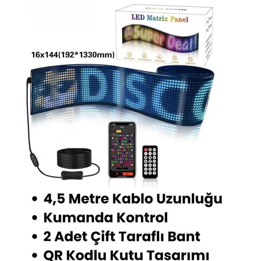 Kişiselleştirilebilir Matrix Car LED Ekran (133x19cm)