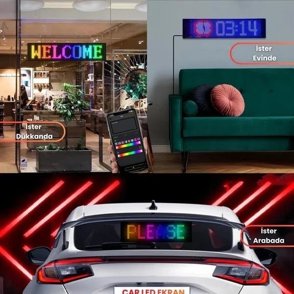 Kişiselleştirilebilir Matrix Car LED Ekran (37x9cm)