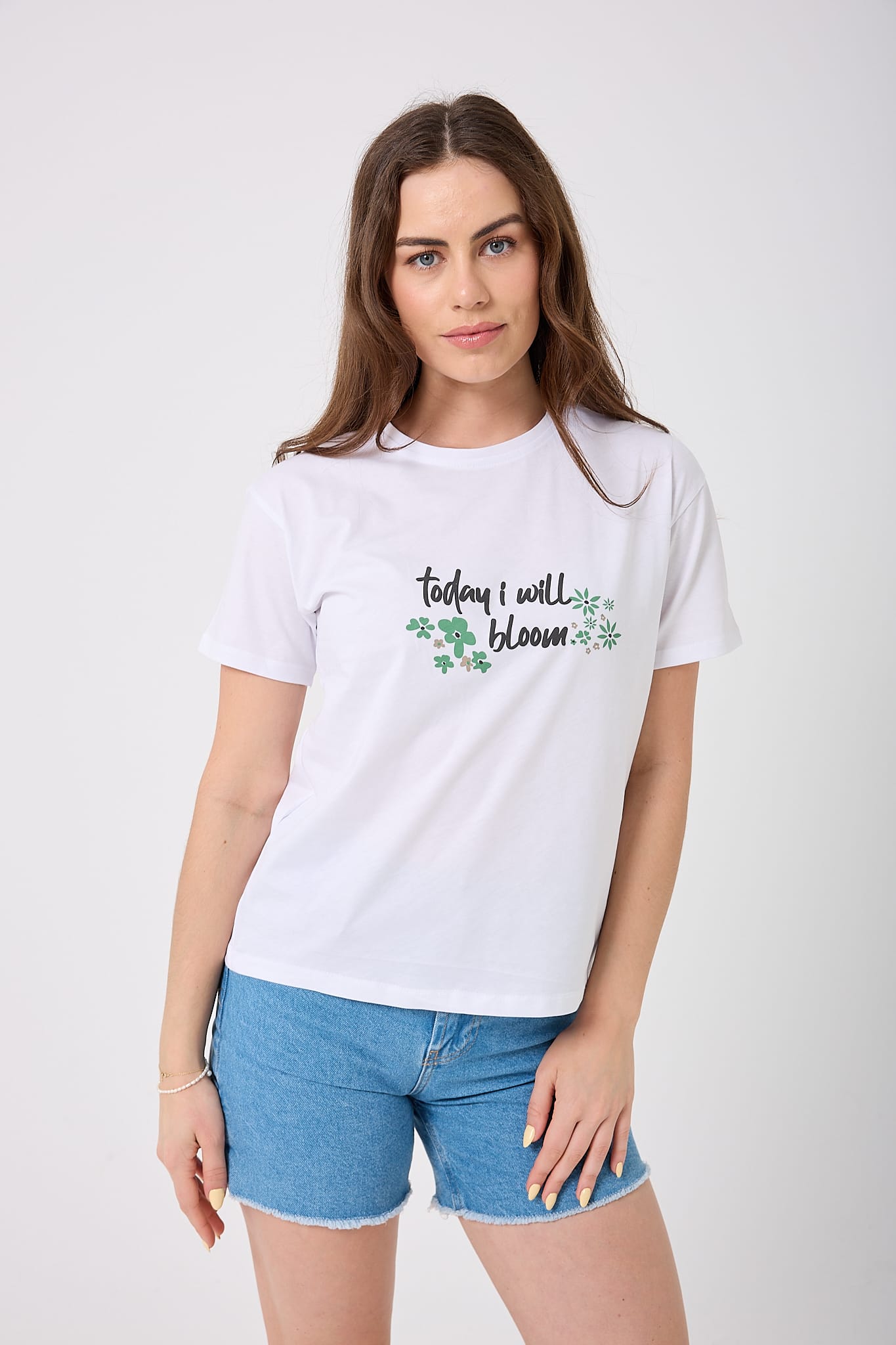 Oversize Today I Will Bloom Yazı Baskılı T-Shirt - Beyaz