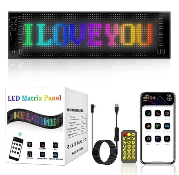 Kişiselleştirilebilir Matrix Car LED Ekran (37x9cm)