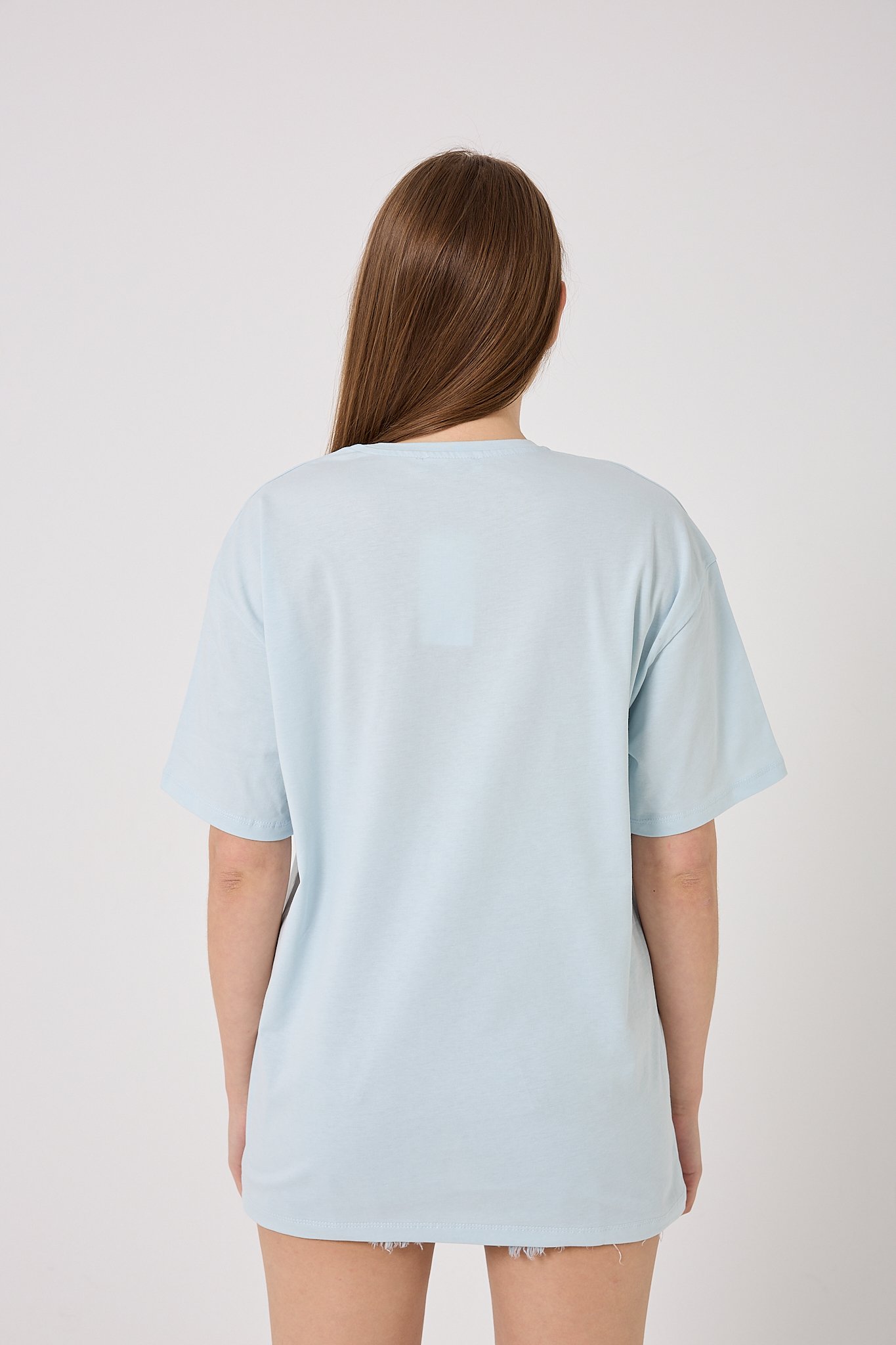 Oversize Omuz Çiçek Baskılı T-Shirt