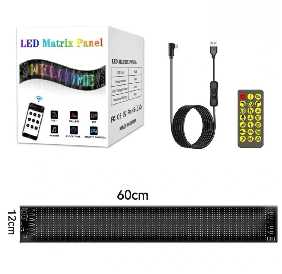Kişiselleştirilebilir Matrix Car LED Ekran (60x12cm)