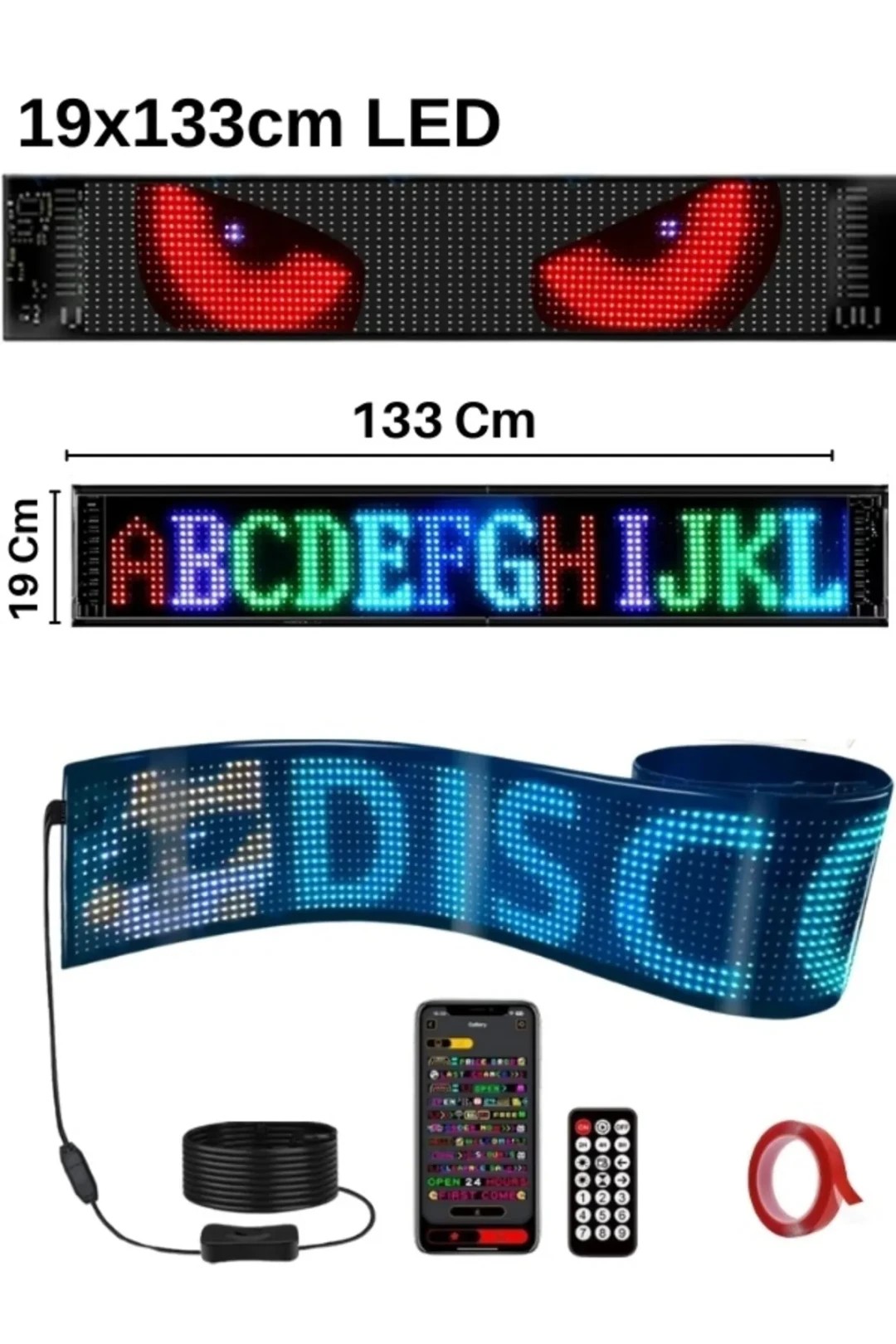 Kişiselleştirilebilir Matrix Car LED Ekran (133x19cm)