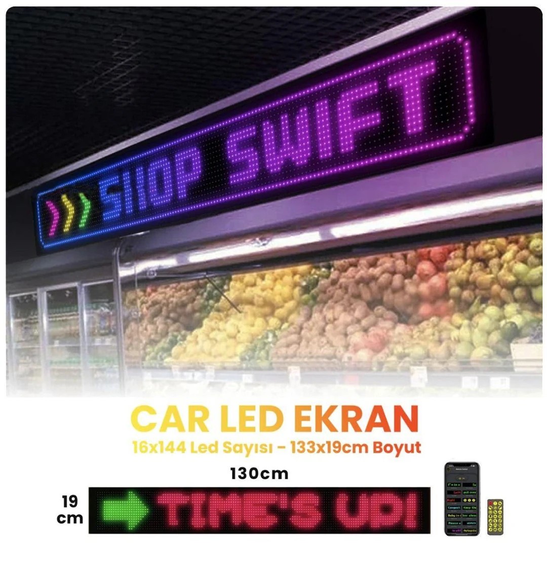 Kişiselleştirilebilir Matrix Car LED Ekran (133x19cm)