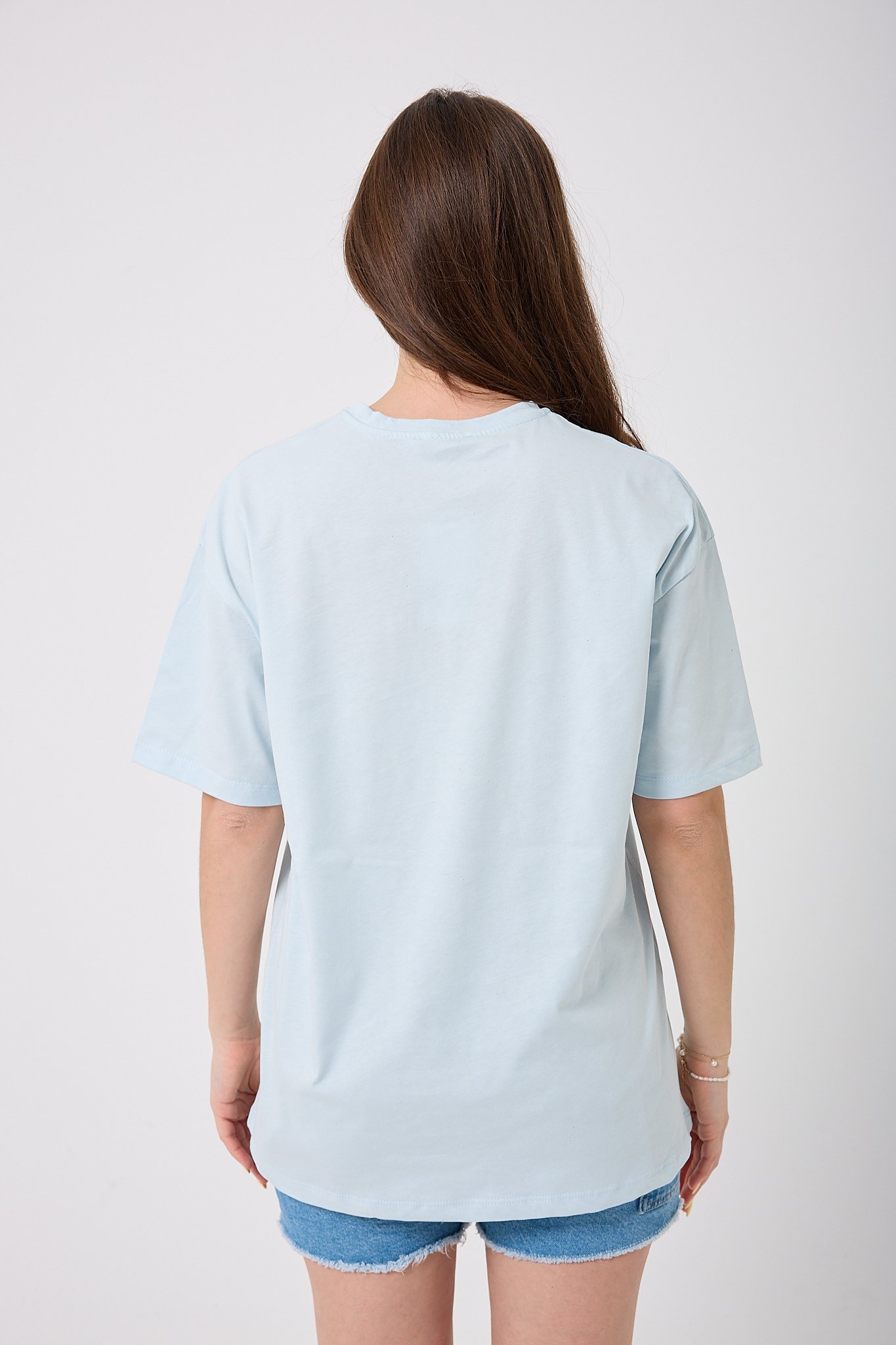 Oversize Simli Yarım Kalp Baskılı T-Shirt