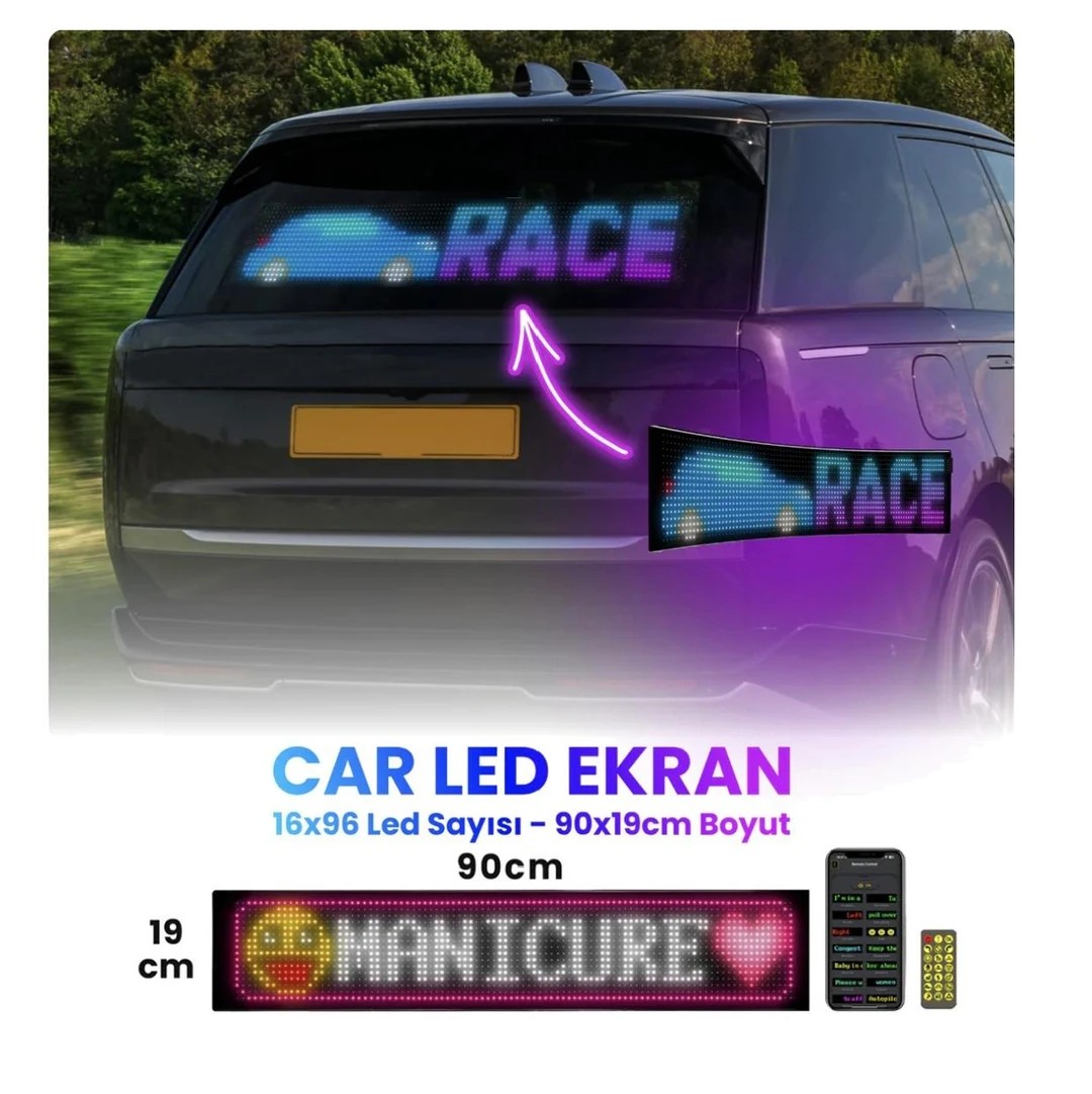 Kişiselleştirilebilir Matrix Car LED Ekran (90x19cm)
