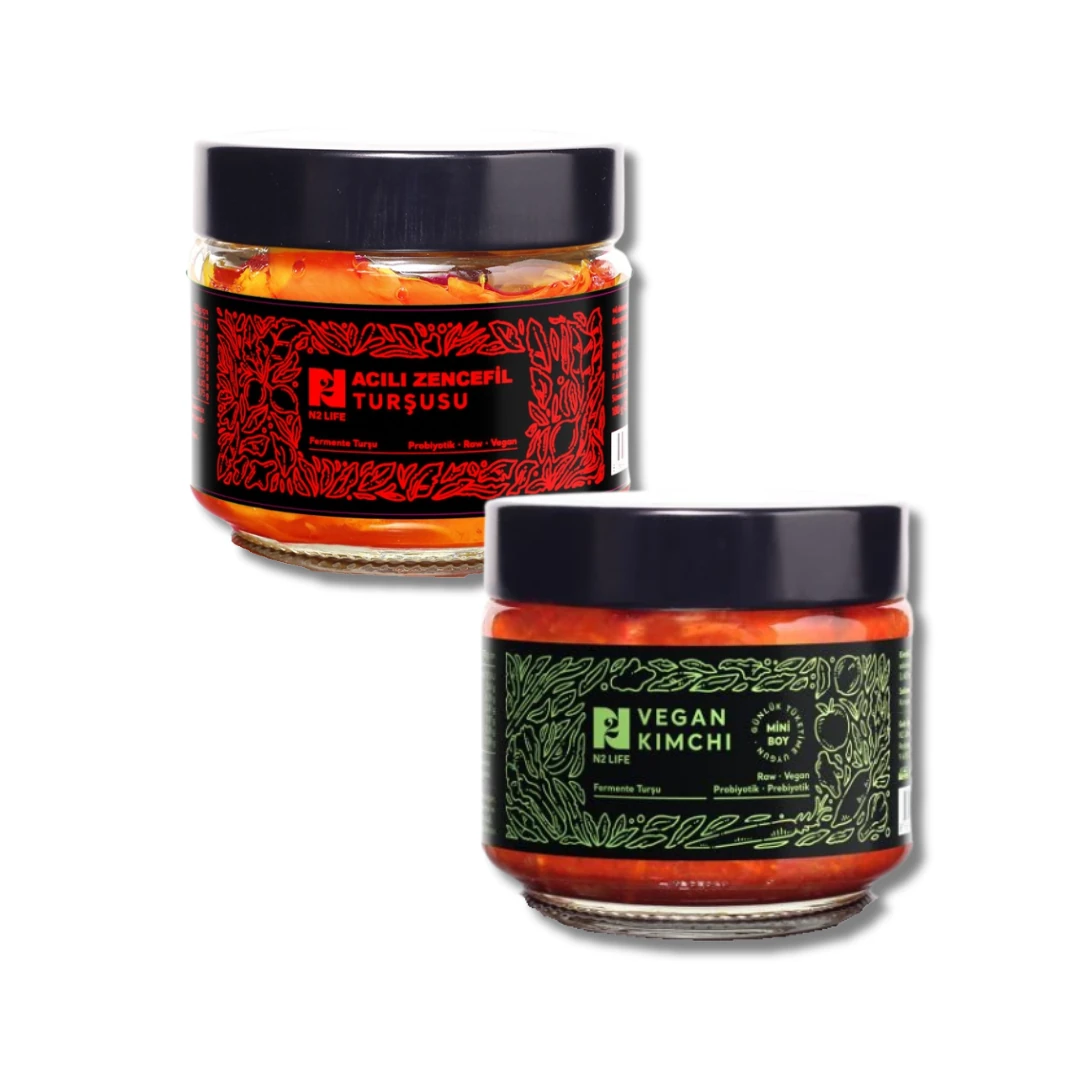 N2 Acılı Zencefil Turşusu + N2 Vegan Kimchi 200 gr Avantajlı Paketi