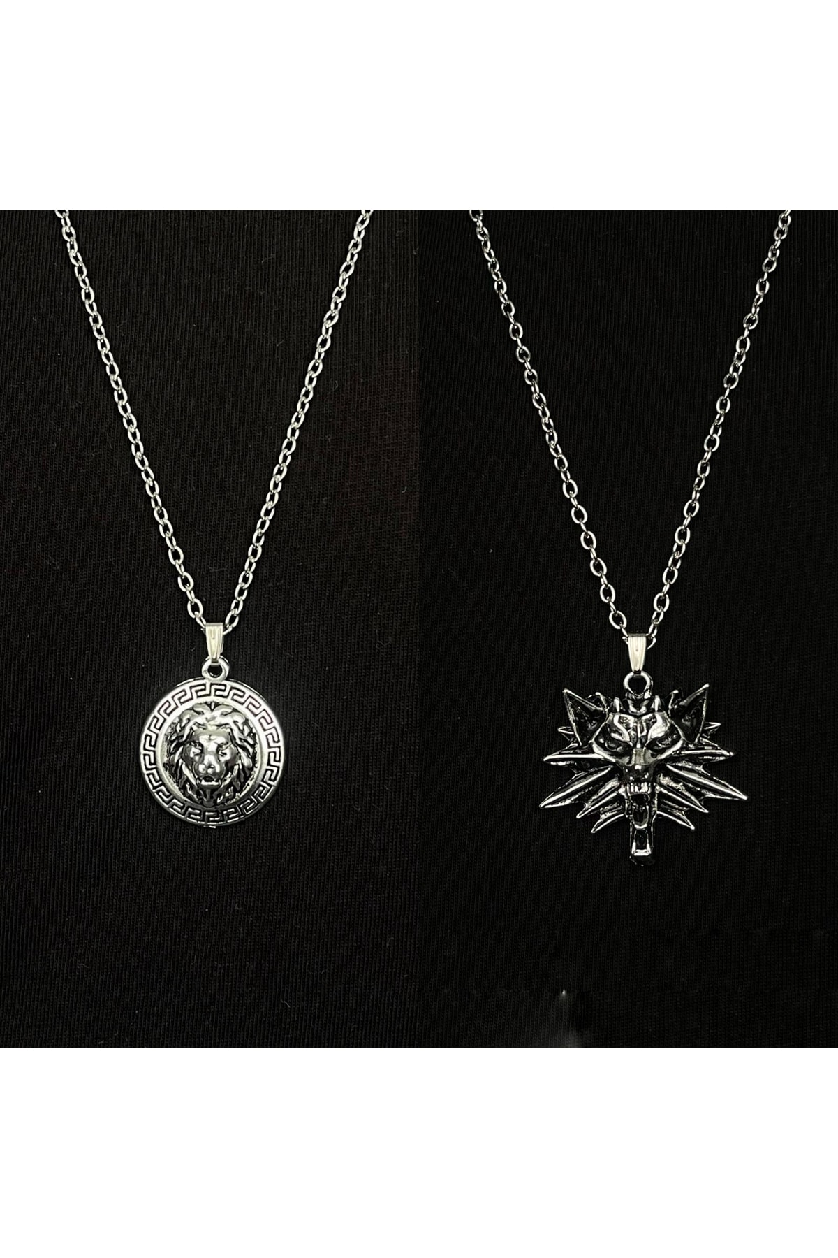 İskandinav Kurt Ve Valknut Figürlü 2'li Erkek Kolye