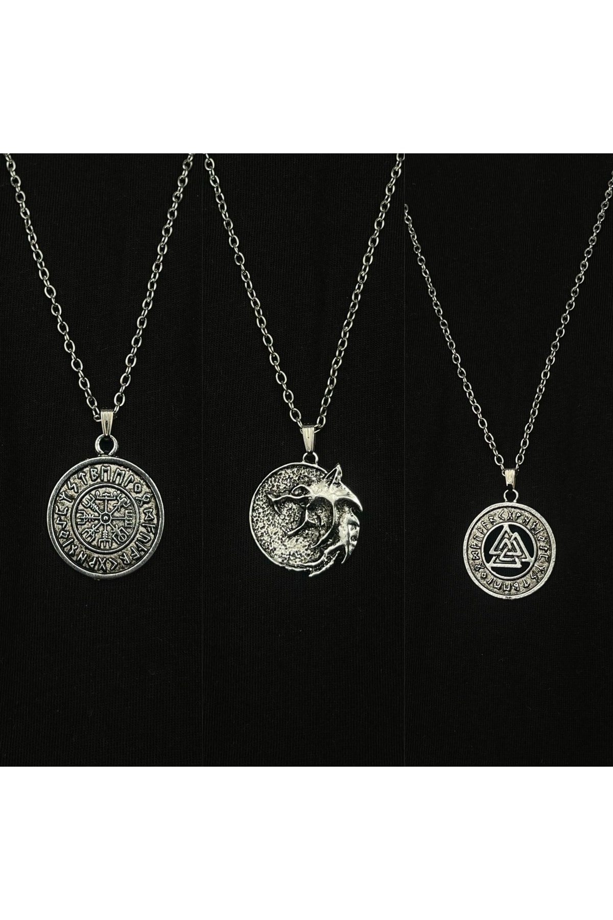 İskandinav Pusula Valknut Viking Ejderha Figürlü 3'lü Kolye