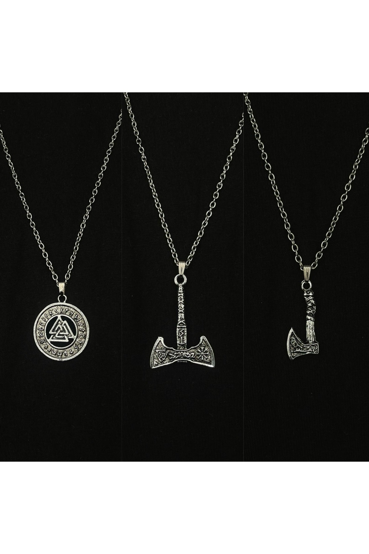 İskandinav Valknut viking Balta Figürlü 3'lü Kolye