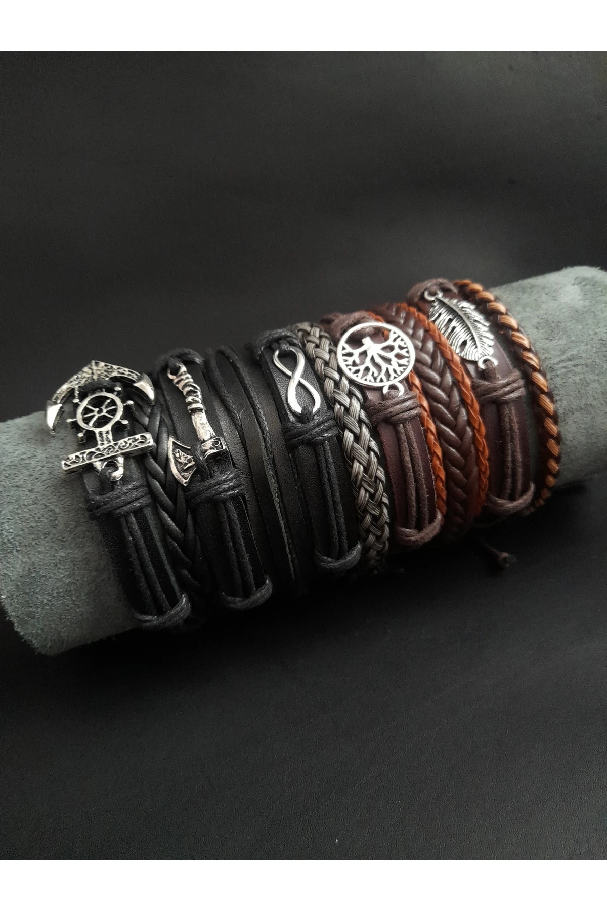 10 Adet  Karışık Toptan Hakiki Deri Bileklik Charm Erkek Ayarlanabilir Deri Bileklik Hediye Bileklik